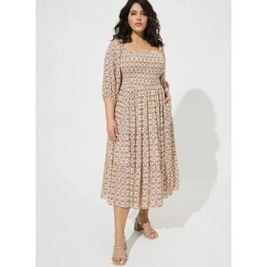 Torrid Floral Midi Gauze Off The Shoulder Tiered Dress in Pristine